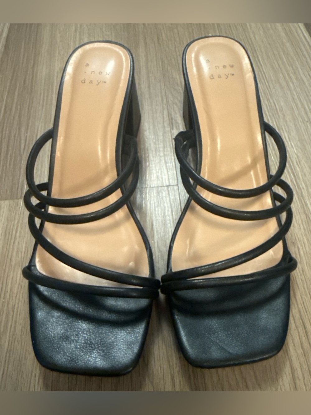 A New Day Black Strappy Square-Toe Sandals